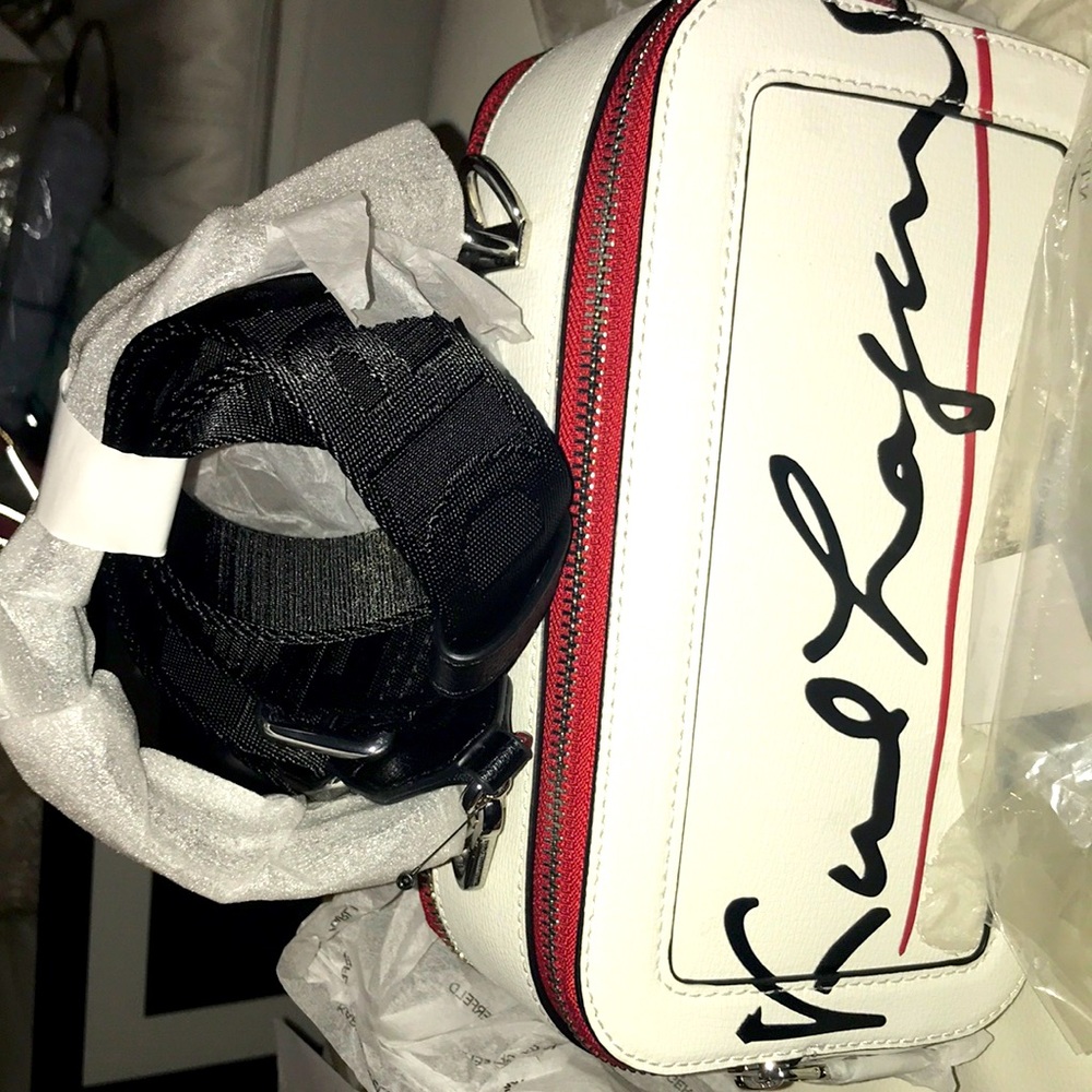 Karl Lagerfeld white/black leather cross body with top handle